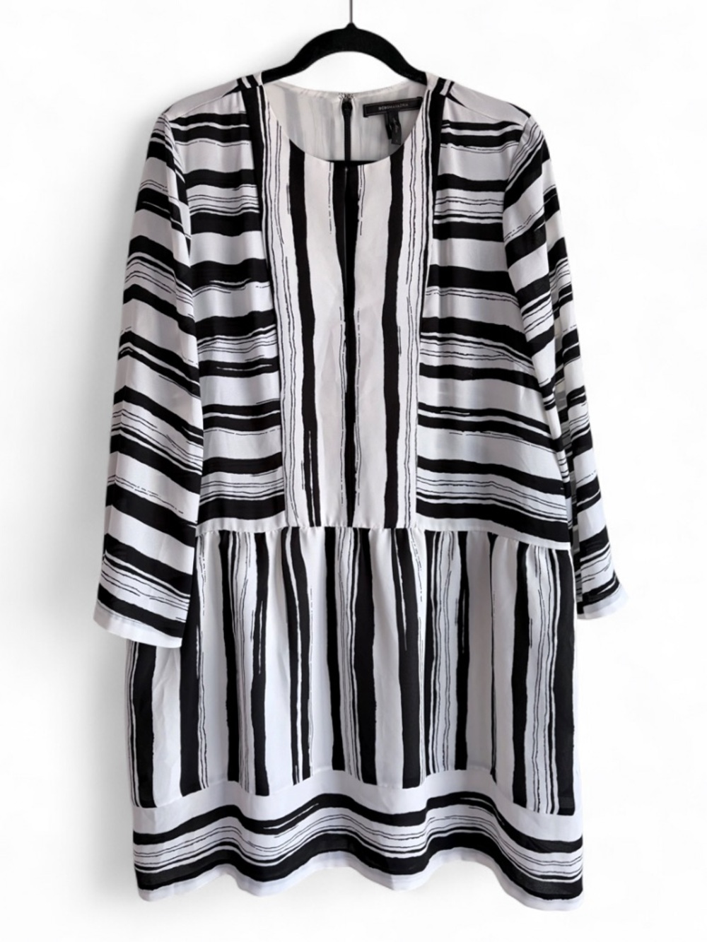 BCBGMaxAzria Black and White Striped Oversize Babydoll Dress Size L